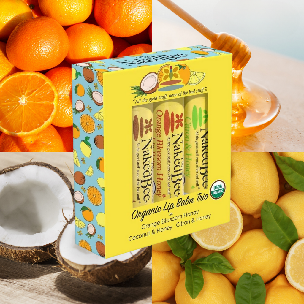 The Naked Bee Organic Lip Balm Trio Gift Set Orange Blossom, Coconut,