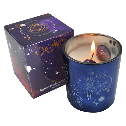 Cello - Gemstone Celestial Candle with Amethyst Gems - Distant Daydreams