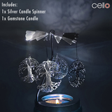 Cello Gemstone Candle with Convection Spinner - Finely Woven Silk with Turquenite