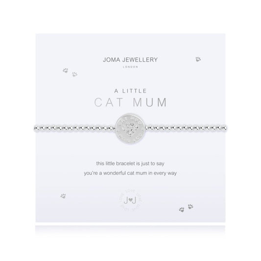 The much loved A Littles family has now expanded with these lovable new animal additions! This Cat Mum Joma bracelet features a shimmering silver plated stretch design and the sweetest little disc charm with sparkling paw print.