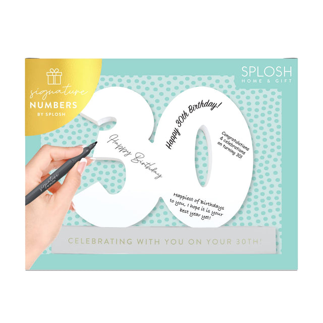 Splosh Signature Number 30 - Surprise someone on their special birthday with a Signature Number from Splosh. Remember the special birthdays for years to come with all the personal touches.  Mark your special occasion forever with signatures and messages from everyone who shared it with you. Use as eye-catching party decorations and as a heartfelt birthday gift for them. 