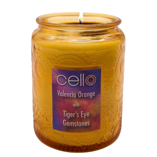 Cello Gemstone Candle - Valencia Orange with Tiger's Eye