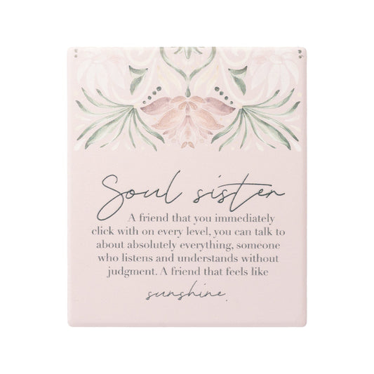 Ceramic soul sisters verse with embossed design, stand and hanging hook