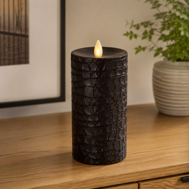 Luminara Indoor 3.0" x 6.0" Black Crocodile Embossed Candle