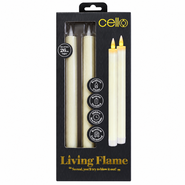 Cello - Living Flame Rechargeable LED Candle Taper - Set of 2