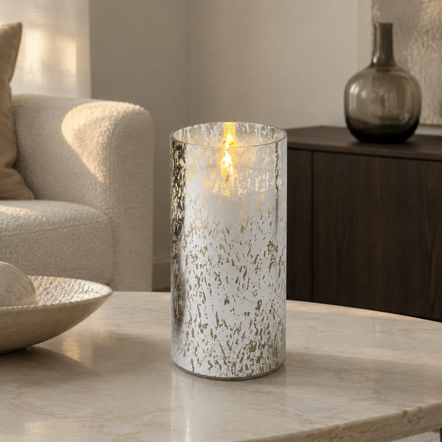 Luminara Indoor 3.0" x 5.0" Candle in Silver Mercury Glass