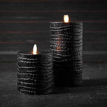 Luminara Indoor 3.0" x 7.9" Black Crocodile Embossed Candle