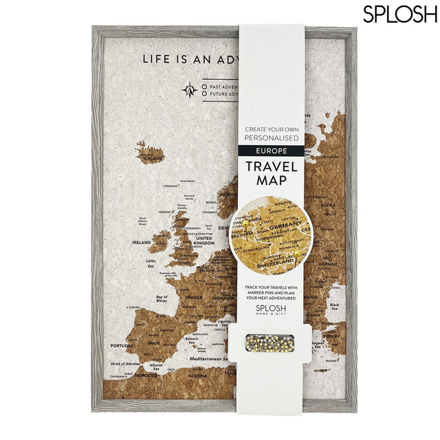 Splosh Europe Travel Map XL Desk edition – personalised scratch map and pinnable world map for tracking Europe travel adventures.