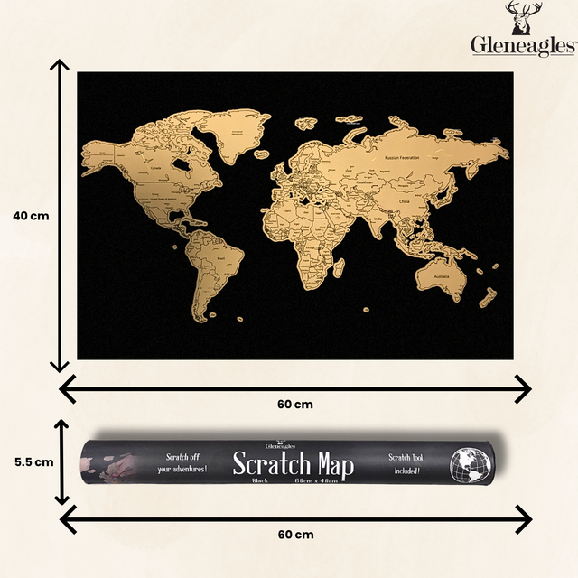 Gleneagles Scratch Off World Map Poster - Black