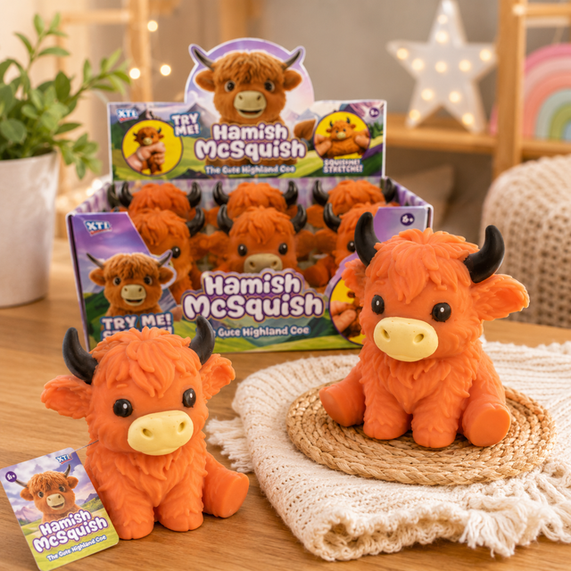 15cm Large Squishy Highland Cow Hamish McSquish orange sensory toy