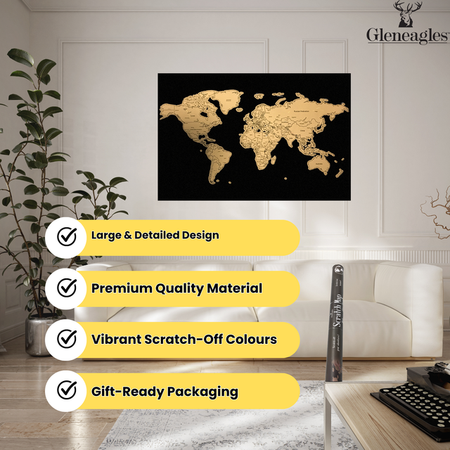 Gleneagles Scratch Off World Map Poster - Black