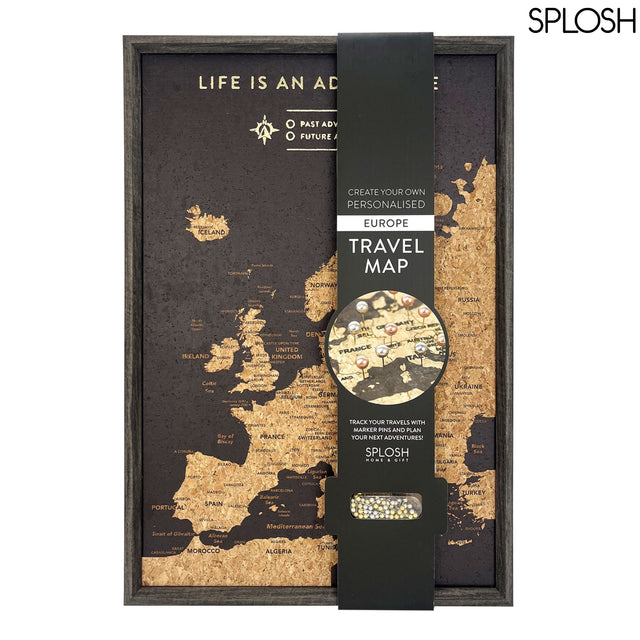 Dark edition of Splosh Europe Travel Map – scratchable and personalised travel map for tracking Europe travel with pins.