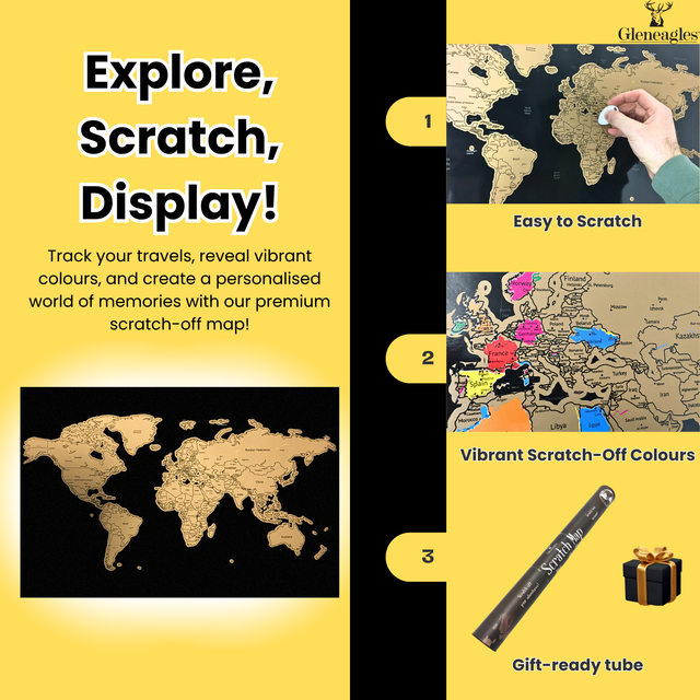 Gleneagles Scratch Off World Map Poster - Black