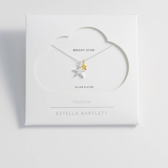 Estella Bartlett Double Hand Drawn Star Necklace Silver Plated