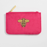 Estella Bartlett Embroidered Bee Card Purse Hot Pink Velvet