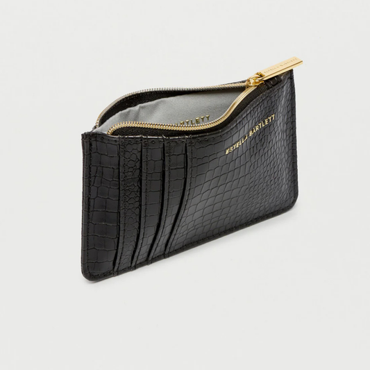 Estella Bartlett Rectangle Card Purse Black Croc Embossed