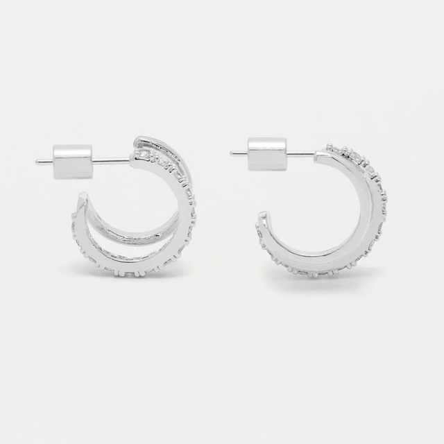 Estella Bartlett Double Hoop Illusion Pave Earrings Silver Plated