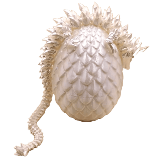 3D Printed Large Dragon & Egg - Pearl White