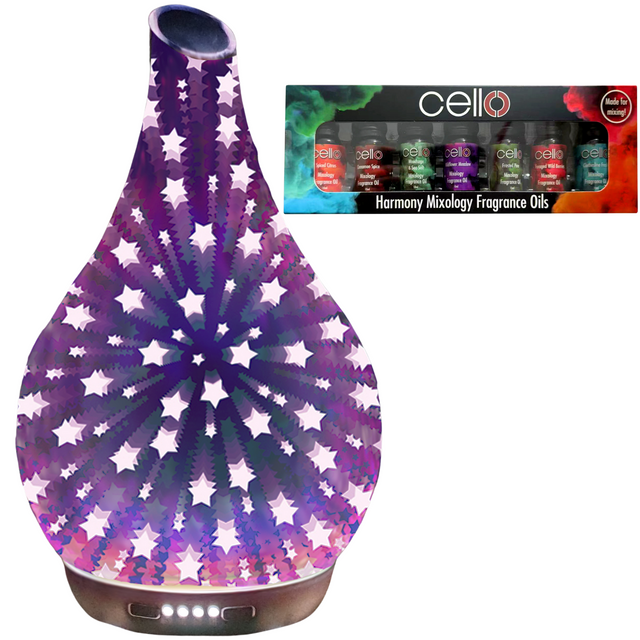 Cello Star 3D Large Ultrasonic Diffuser with Harmony Mix. 7 Oils Set