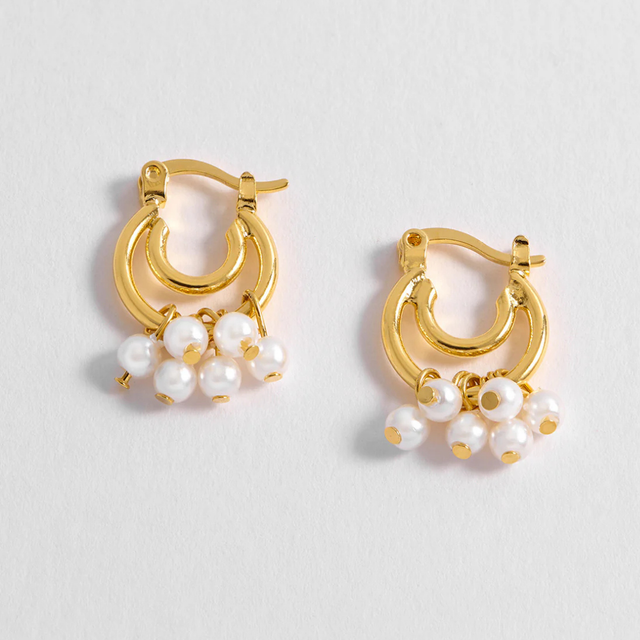 Estella Bartlett Double Hoop Drop Pearl Earrings - Gold Plated