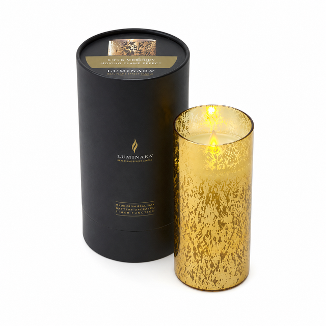 Luminara Indoor 3.0" x 7.9" Candle in Gold Mercury Glass