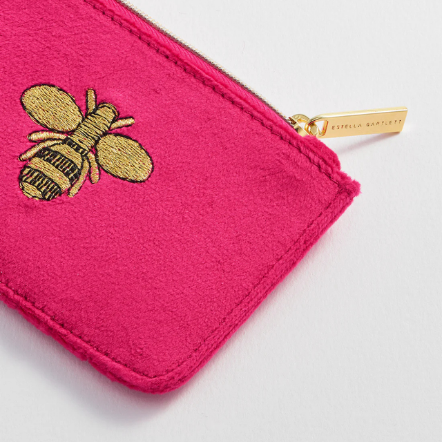 Estella Bartlett Embroidered Bee Card Purse Hot Pink Velvet