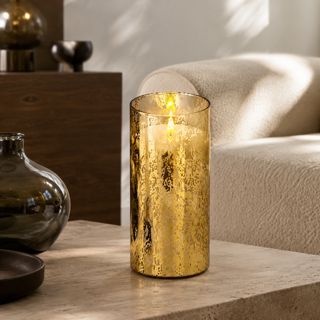 Luminara Indoor 3.0" x 7.9" Candle in Gold Mercury Glass