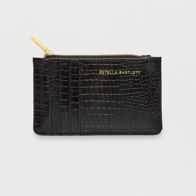 Estella Bartlett Rectangle Card Purse Black Croc Embossed