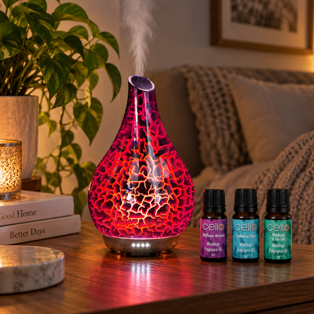 Cello Large Ultrasonic Diffuser with Set of 3 x 10ml Aroma Oils - Lightning