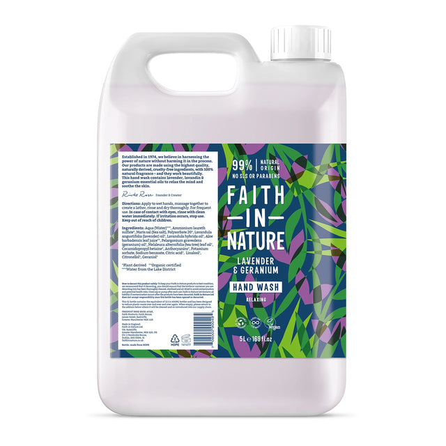 Faith In Nature Lavender & Geranium Hand Wash Refill 5L