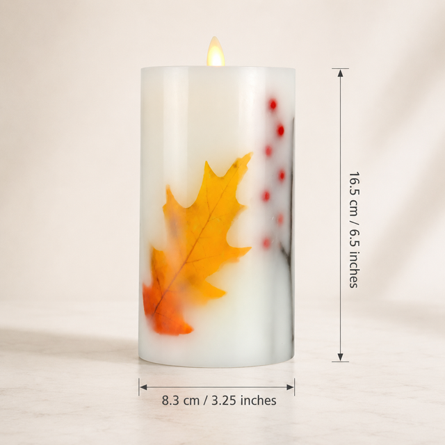 Luminara Indoor 3.25" x 6.5" Twig, Berry & Leaf Inclusion Pillar