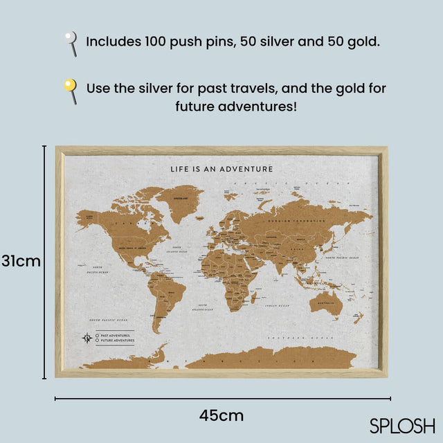 Splosh Travel Map - World Map - XL Desk - White