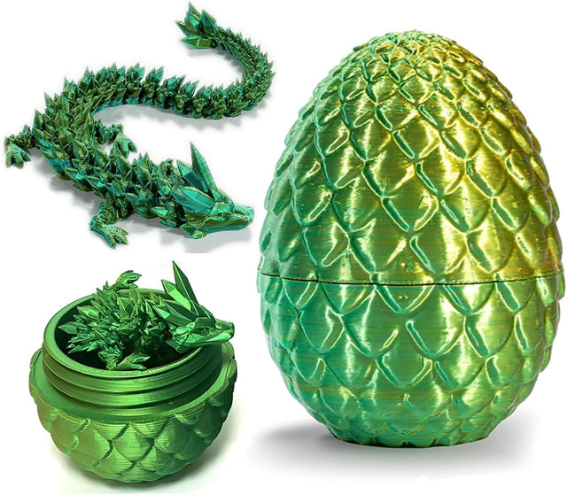 3D Printed Large Dragon & Egg - Green & Gold