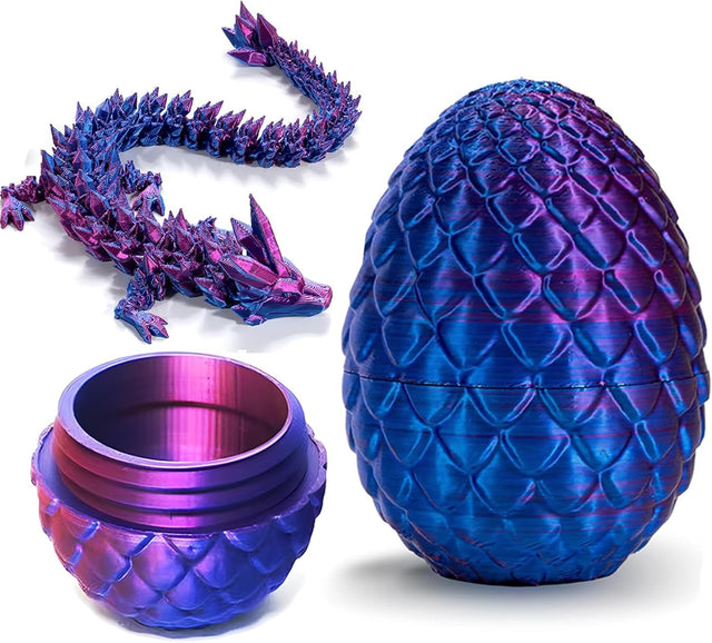 3D Printed Large Dragon & Egg - Purple & Blue