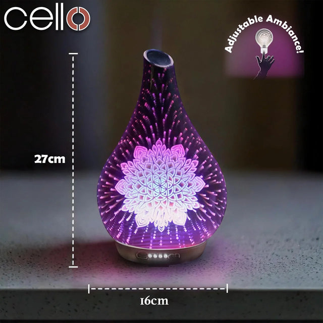 Cello Large Ultrasonic Diffuser with Set of 3 x 10ml Aroma Oils - Lotus