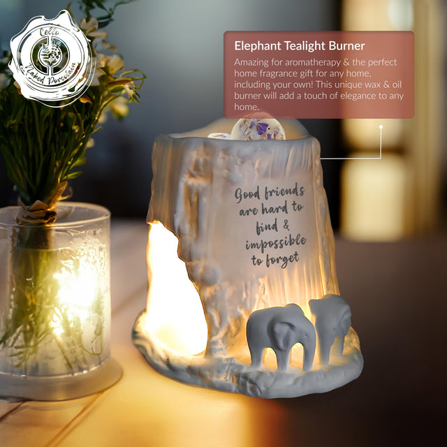 Cello Elephant Tealight Burner - Good friends are hard to find & impossible to forget