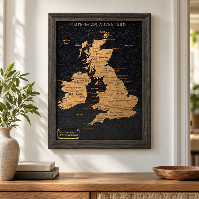 Splosh Black UK & Ireland Travel Map with 100 Pins