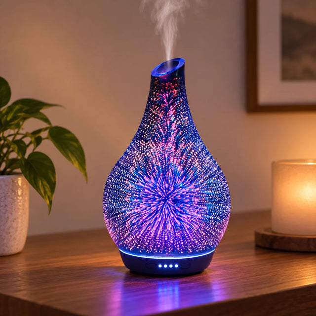 Infinity 3D Glass Ultrasonic Diffuser with Harmony Mixology Oil Set of 7 Pack