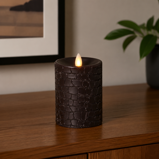 Luminara Indoor 3.0" x 4.0" Black Crocodile Embossed Candle
