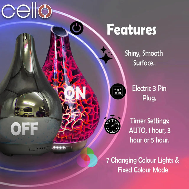 Cello Large Ultrasonic Diffuser with Set of 3 x 10ml Aroma Oils - Lightning