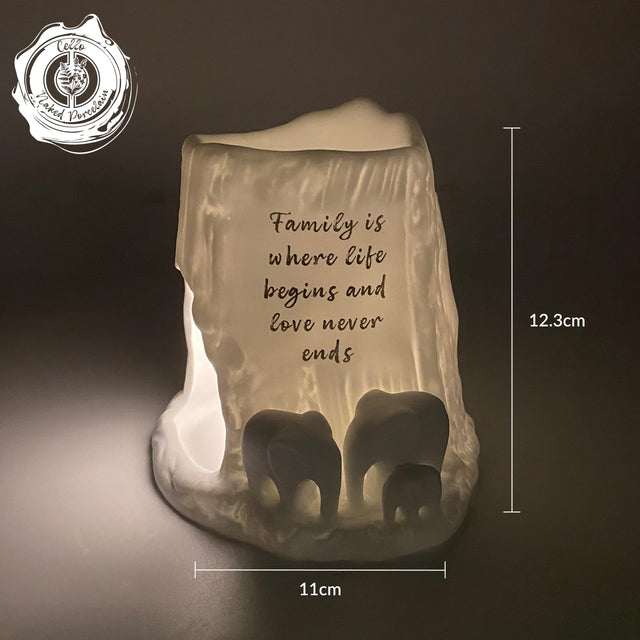 Cello Elephant Tealight Burner - Family Is Where Life Begins and Love Never Ends