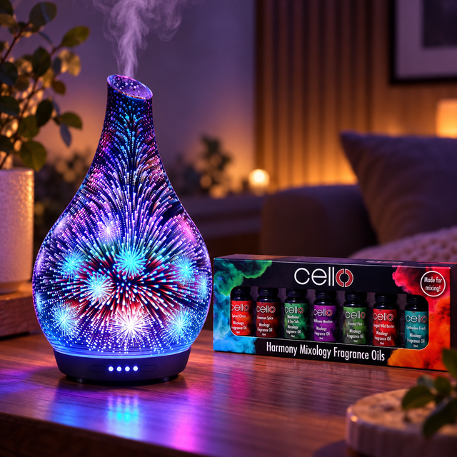 Firework 3D Ultrasonic Diffuser Large with Harmony Mixology Oil Set of 7 Pack