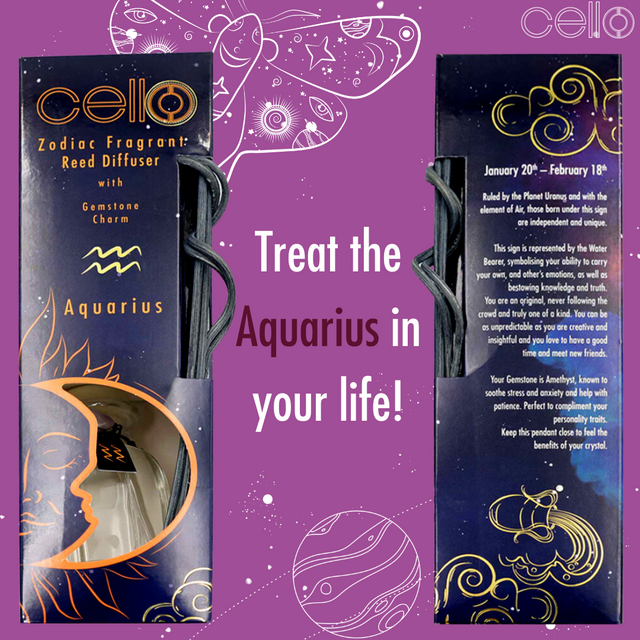 Cello Zodiac Reed Diffuser - Aquarius with Amethyst - Arcane Oceans