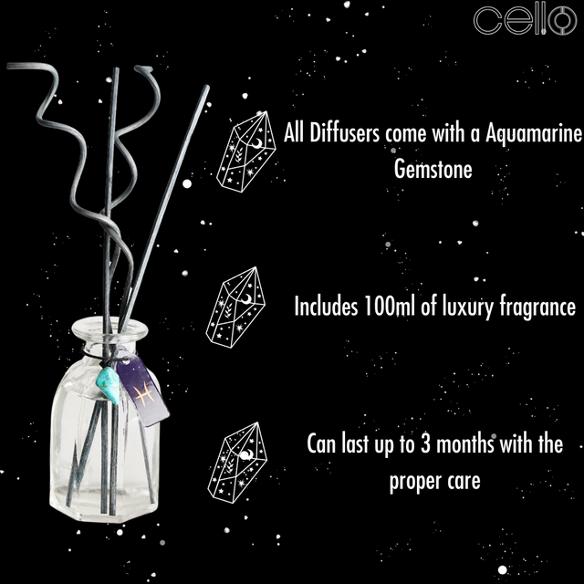 Cello Zodiac Reed Diffuser - Pisces with Aquamarine - Arcane Oceans