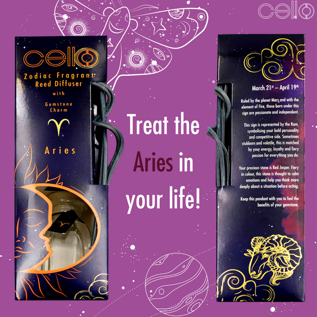 Cello Zodiac Reed Diffuser - Aries with Red Jasper - Ephemeral Breeze