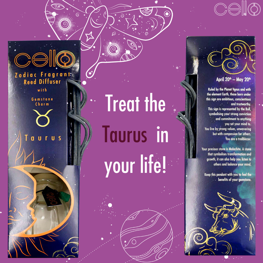 Cello Zodiac Reed Diffuser - Taurus with Malachite | Collectables