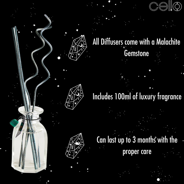 Cello Zodiac Reed Diffuser - Taurus with Malachite - Radiant Flora