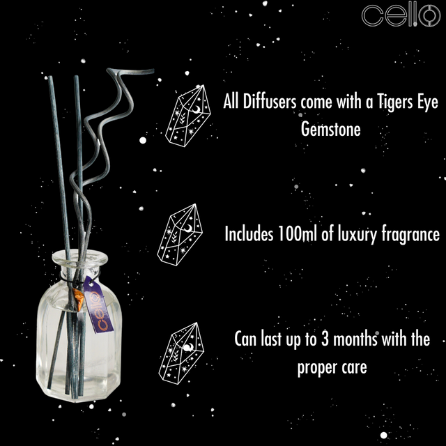 Cello Zodiac Reed Diffuser - Gemini with Tigers Eye - Enigmatic Lands