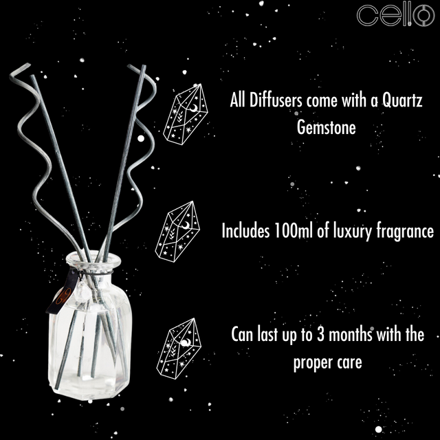 Cello Zodiac Reed Diffuser - Cancer with Clear Quartz - Radiant Flora