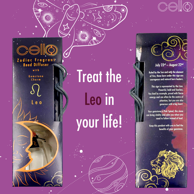 Cello Zodiac Reed Diffuser - Leo with Pink Spinel - Mystical Fruits